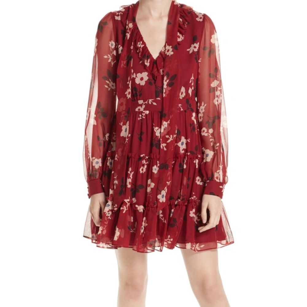 KATE SPADE Camelia Chiffon Mini A-line Dress In Deep Russet